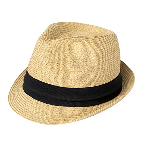 Comhats Herren Strohhut Sommerhut mit Sonnenschutz Panama Fedora Trilby Hut für Damen und Männer Faltbarer Strandhut Beige L von Comhats