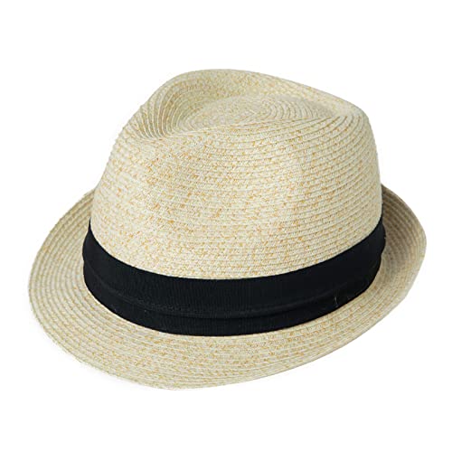 Comhats Herren Strohhut Sommerhut mit Sonnenschutz Panama Fedora Trilby Hut für Damen und Männer Faltbarer Strandhut Weiß M von Comhats