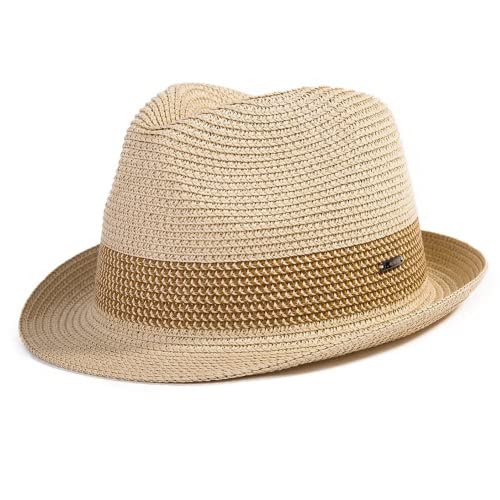 Comhats Herren Strohhut Trilby für Sommer, Sonnenschutz - Faltbarer Panama Hut, Fedora für Strand, Festival - Rollbar & Stilvoll Beige 3XL von Comhats