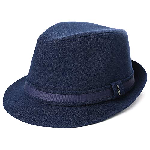 Comhats Herren Trilby Fedora Hüte Jazz Cap Homburg Derby Party Hut für alle Jahreszeiten UV Schutz Denim Blau Mittel von Comhats