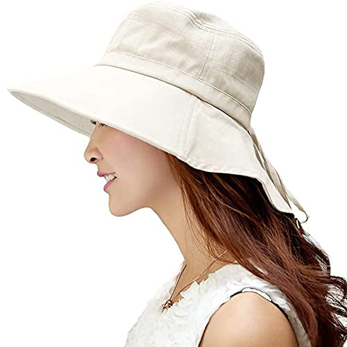 Comhats Klappbarer Sonnenhut UPF 50 + Sonnenschutz mit Nackenschnur für Frauen breite Krempe, S, 1005_Beige von Comhats