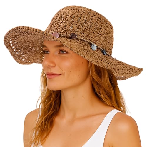 Comhats Sonnenhut Damen Sommer Strohhut Faltbar Handgemachter Strandhut UV-Schutz 94557_Khaki Medium von Comhats