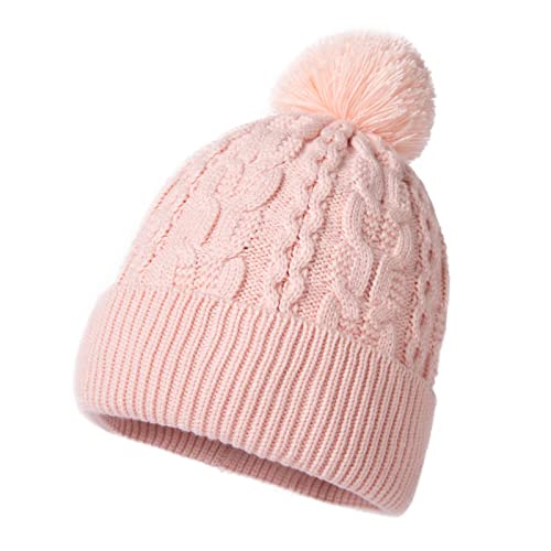 Comhats Strickmütze Damen Pudelmütze Wintermütze mit Kunstpelz Bommel warme Mütze Bommelmütze 00210,Rosa von Comhats