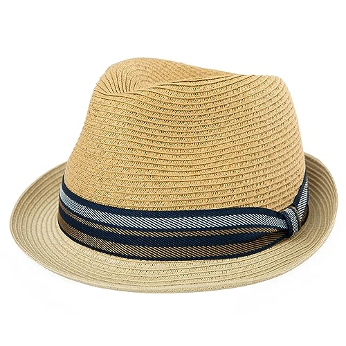 Comhats Stroh Trilby Hut für Herren und Damen - Sommerhut mit UV-Schutz - Fedora Stil - Natur Strohhut - Strandhut für Männer - Unisex Sommerhut Beige L von Comhats