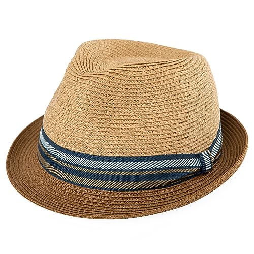 Comhats Stroh Trilby Hut für Herren und Damen - Sommerhut mit UV-Schutz - Fedora Stil - Natur Strohhut - Strandhut für Männer - Unisex Sommerhut Khaki XL von Comhats