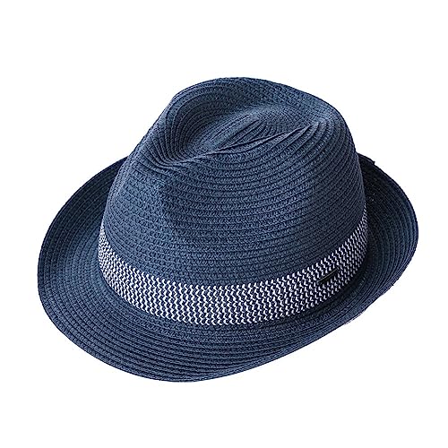 Comhats Stroh Trilby Hut für Herren und Damen - Sommerhut mit UV-Schutz - Fedora Stil - Natur Strohhut - Strandhut für Männer - Unisex Sommerhut Schwarzblau L von Comhats