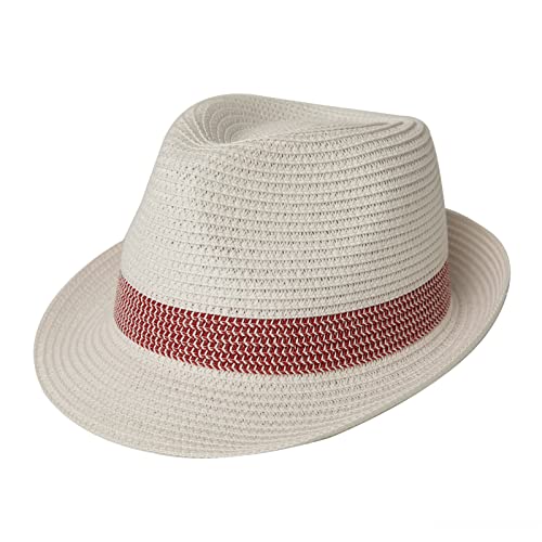 Comhats Herren Strohhut Trilby für Sommer, Sonnenschutz - Faltbarer Panama Hut, Fedora für Strand, Festival - Rollbar & Stilvoll Weiß-Rot Groß L von Comhats