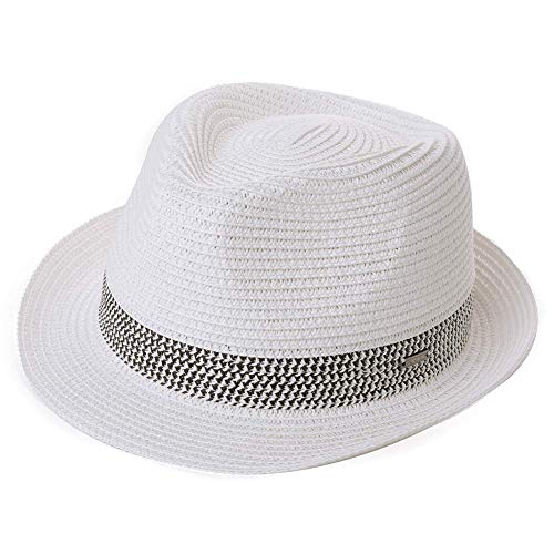 Comhats Herren Strohhut Trilby für Sommer, Sonnenschutz - Faltbarer Panama Hut, Fedora für Strand, Festival - Rollbar & Stilvoll Weiß XXL von Comhats