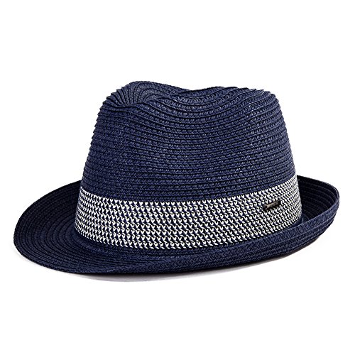 Comhats Herren Strohhut Trilby für Sommer, Sonnenschutz - Faltbarer Panama Hut, Fedora für Strand, Festival - Rollbar & Stilvoll Schwarzblau XXL von Comhats