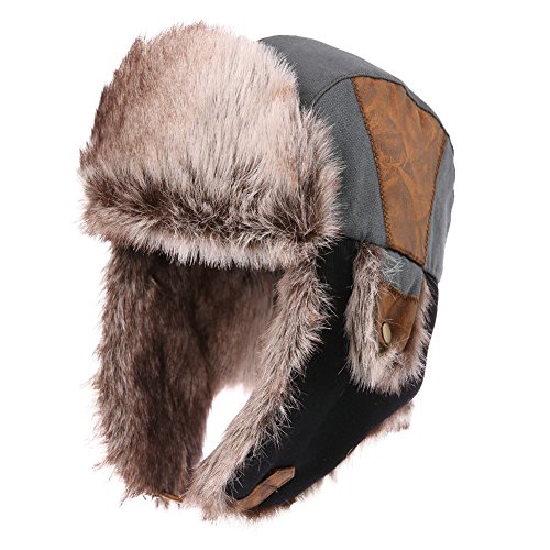 Comhats Unisex warme Fliegermütze Trappermütze Wintermütze Pilotenmütze mit Kunstfell Herren Grau M/L von Comhats