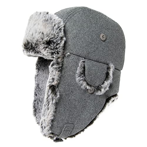 Comhats Warme Wolle Fliegermütze für Herren Ohrenklappen Unisex Ushanka Wintermütze mit Fleecefutter weiche Trappermütze Winddicht Grau L von Comhats