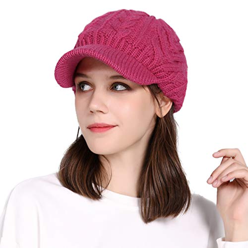 Comhats Winter Strickmütze Newsboy Mütze warme gestrickte Beanie mit Schirm Rose von Comhats