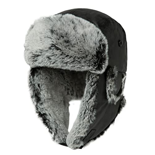 Comhats Winter Trapper-Hut Kunstleder Aviator Pilotenmütze Herren Damen Warm Gefütterte Kunstpelz-Hut mit Winddichten Ohrenklappen (DE/NL/SE/PL, Alphanumerisch, XXL, 92682_Schwarz(Kunstleder)) von Comhats