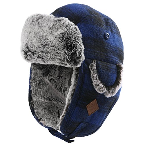 Comhats Winter Unisex warme Fliegermütze weiche Trappermütze mit Kunstfell Herren Blau L von Comhats