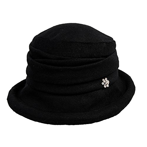 Comhats Wolle 1920s Retro Glockehut Damen Fischerhut Klassisch klappbar Bowler Hut Winter schwarz von Comhats