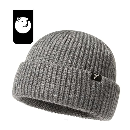 Comhats Herren Damen Graue XL/XXL übergroße Winter Kurze Fischer-Mütze Merinowoll-Mischung Strick-Skull-Watch-Cap extra große Köpfe langlebige warme Mütze für kaltes Wetter von Comhats