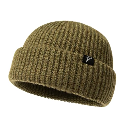 Comhats Herren Damen Grüne XL/XXL übergroße Winter Kurze Fischer-Mütze Merinowoll-Mischung Strick-Skull-Watch-Cap extra große Köpfe langlebige warme Mütze für kaltes Wetter von Comhats
