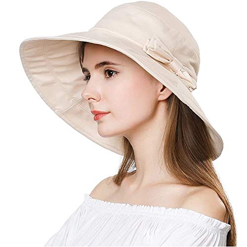 Comhats XL Sonnenhüte für Frauen mit breiter Krempe, UPF 50 UV-Sonnenschutz, faltbar, Sommer-Strandhut, Baumwolle/Leinen, Eimer zum Spazierengehen, Gartenarbeit, Safari, Reisen 69038_Beige von Comhats