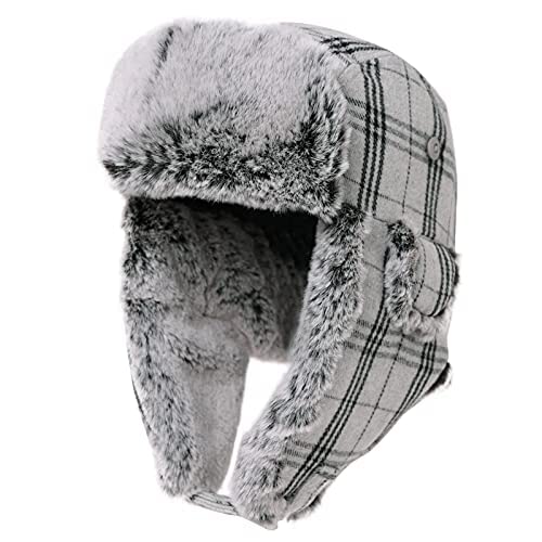 Comhats Warme Wolle Fliegermütze für Herren Ohrenklappen Unisex Ushanka Wintermütze mit Fleecefutter weiche Trappermütze Winddicht Grau-Schwarz L von Comhats