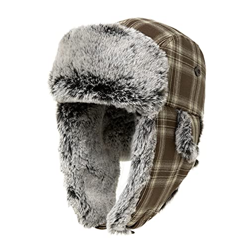 Comhats Warme Wolle Fliegermütze für Herren Ohrenklappen Unisex Ushanka Trappermütze mit Fleecefutter weiche Wintermütze Winddicht Beige-Kaffee L von Comhats