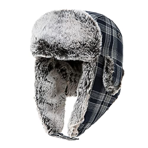 Comhats Warme Wolle Fliegermütze für Herren Ohrenklappen Unisex Ushanka Trappermütze mit Fleecefutter weiche Wintermütze Winddicht Schwarzblau-Weiß L von Comhats