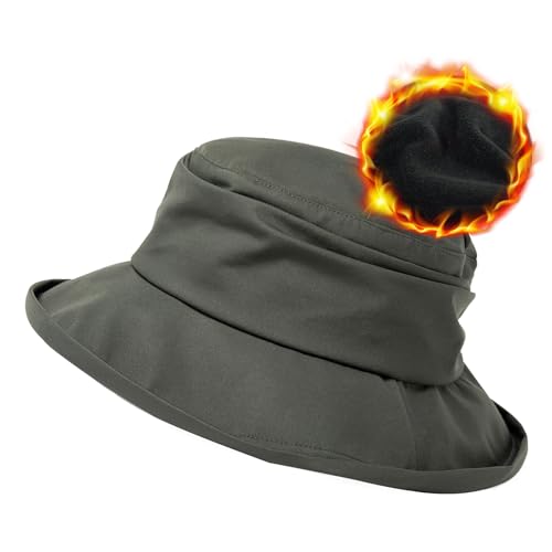 Comhats wasserdichte Damen Winterhut, Warme Fleece-gefütterte Fischerhüte Regenhut Sonnenhut Verstellbar | Faltbar | Winddicht 737_Grau (Fleece-Futter) M von Comhats