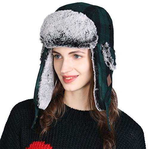FANCET Unisex warme Fliegermütze Winter weiche Trappermütze mit Kunstfell Winddicht Grün M/L von Comhats