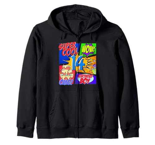 14. Geburtstagskind Action Comic 14 Jahre Geburtstag Bub Boy Kapuzenjacke von Comic Style Jungen Geburtstag Motive