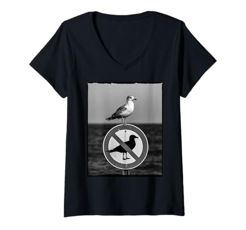 Damen Lustiger Möwen-Spruch Vogel ignoriert Keine Möwen Schild Humor T-Shirt mit V-Ausschnitt Damen Lustiger Möwen-Spruch Vogel ignoriert Keine Möwen Schild Humor T-Shirt mit V-Ausschnitt von Comical Animal Joke Beach Rebel Bird Resist Joke