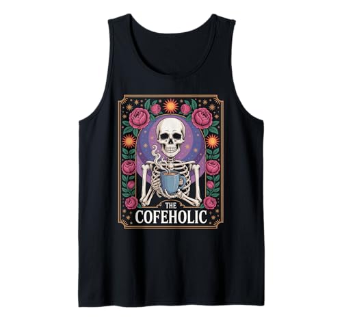 Lustiger Kaffee Spruch Das Cofeholic Skelett Mexiko Männer Frauen Tank Top von Comical Skull Quote Floral Cosmic Caffeine Lover