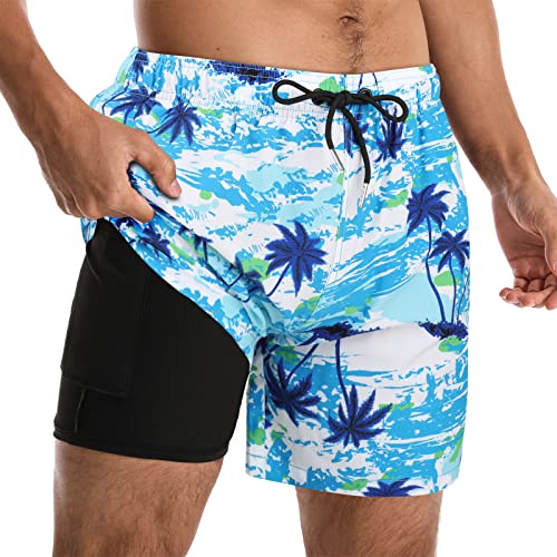 Comilaka Badehose Herren mit Kompression Liner 2 in 1 Männer Sommer Badeshorts Schnelltrocknend Schwimmhose Druck Strandshorts mit Tunnelzug Tasche von Comilaka