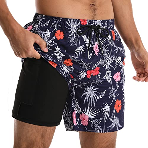 Comilaka Badehose Herren mit Kompression Liner 2 in 1 Männer Sommer Badeshorts Schnelltrocknend Schwimmhose Druck Strandshorts mit Tunnelzug Tasche von Comilaka