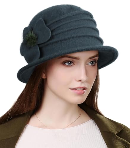 Comilaka Damen Barette Vintage Wolle Wintermütze Bucket Hut mit Blumendetail von Comilaka