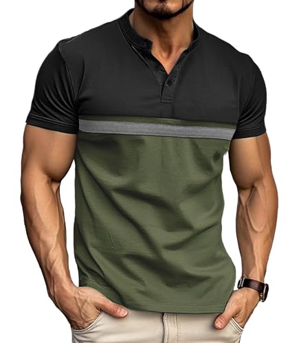 Comilaka Herren Polo Shirts Henley Lässig Kurzärmelig Sommer Klassisch T-Shirt Kontrast Kurzarm Knopfleiste von Comilaka
