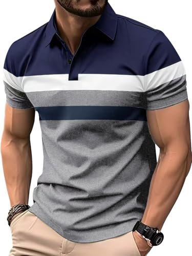 Comilaka Herren Poloshirt Kurzarm Casual Polo Kontrastfarbe T-Shirt Polohemd Sommer von Comilaka