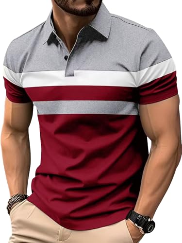 Comilaka Herren Poloshirt Kurzarm Casual Polo Kontrastfarbe T-Shirt Polohemd Sommer von Comilaka