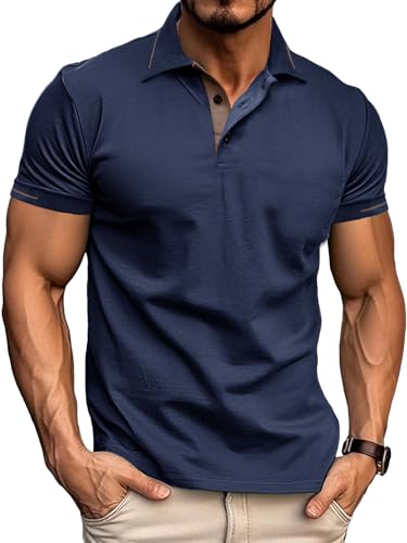 Comilaka Herren Poloshirt Kurzarm Polo Kontrast Polohemd Male Klassisches T Shirt Freizeit Sommer von Comilaka