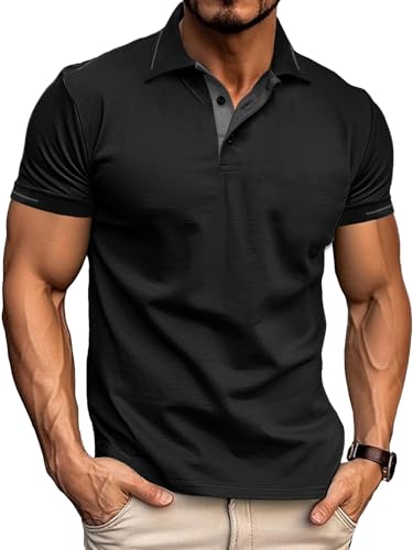 Comilaka Herren Poloshirt Kurzarm Polo Kontrast Polohemd Male Klassisches T Shirt Freizeit Sommer von Comilaka