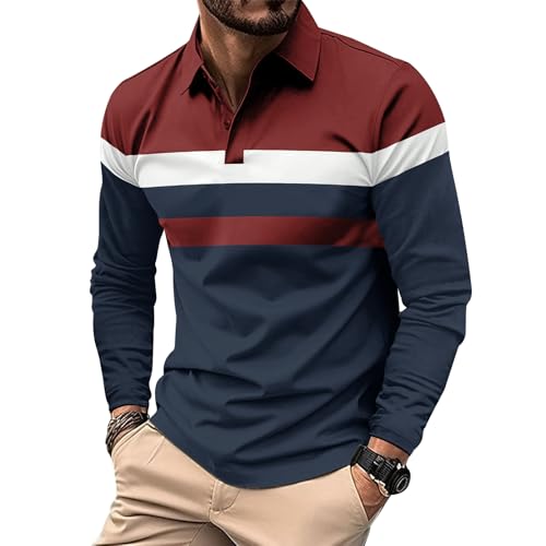 Comilaka Herren Poloshirt Langarm Kontrastfarbe Langarmshirt Casual Polo Tops Knopfleiste Herbst Winter von Comilaka