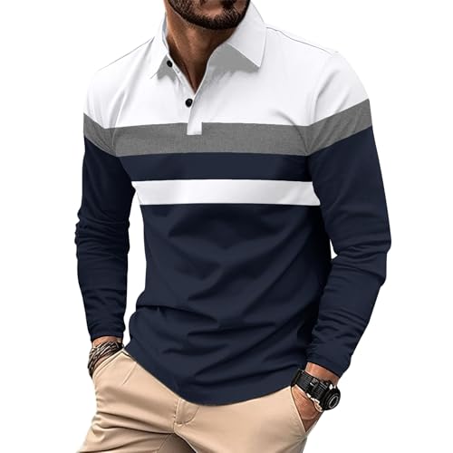 Comilaka Herren Poloshirt Langarm Kontrastfarbe Langarmshirt Casual Polo Tops Knopfleiste Herbst Winter von Comilaka