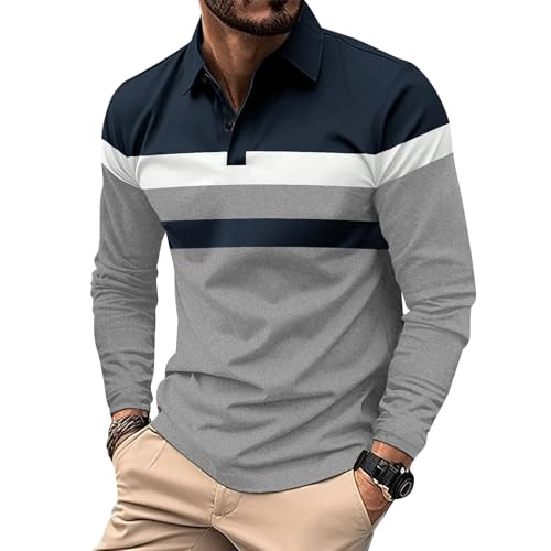 Comilaka Herren Poloshirt Langarm Kontrastfarbe Langarmshirt Casual Polo Tops Knopfleiste Herbst Winter von Comilaka