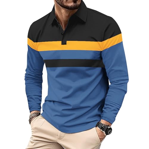 Comilaka Herren Poloshirt Langarm Kontrastfarbe Langarmshirt Casual Polo Tops Knopfleiste Herbst Winter von Comilaka