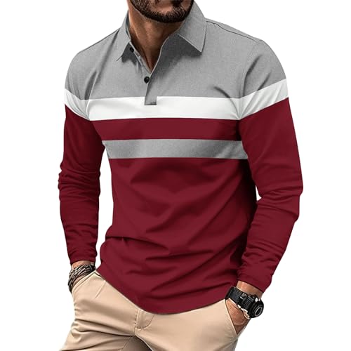 Comilaka Herren Poloshirt Langarm Kontrastfarbe Langarmshirt Casual Polo Tops Knopfleiste Herbst Winter von Comilaka