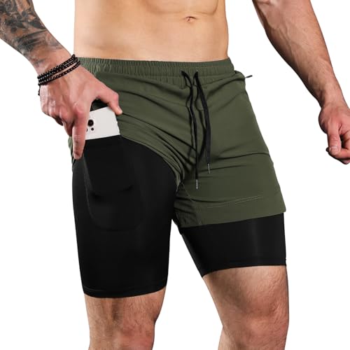 Comilaka Herren Running Laufshorts 2 in 1 Shorts Gym Athletic Shorts Sport Kurze Hosen mit Reißverschlusstaschen von Comilaka