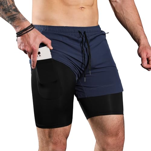 Comilaka Herren Running Laufshorts 2 in 1 Shorts Gym Athletic Shorts Sport Kurze Hosen mit Reißverschlusstaschen von Comilaka
