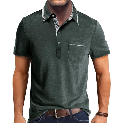 Comilaka Poloshirt Herren Kurzarm Kontrastfarbe T Shirts mit Tasche Polo Klassisches Sommer von Comilaka
