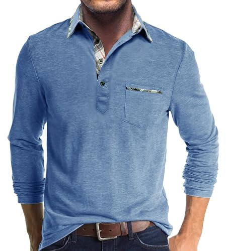Comilaka Poloshirt Herren Langarm Kontrastfarbe leichtes Langarmshirt mit Tasche Polo Klassisches Herbst Winter von Comilaka