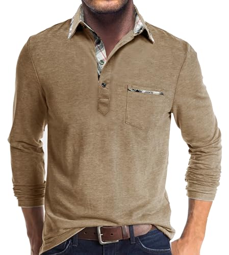 Comilaka Poloshirt Herren Langarm Kontrastfarbe leichtes Langarmshirt mit Tasche Polo Klassisches Herbst Winter von Comilaka
