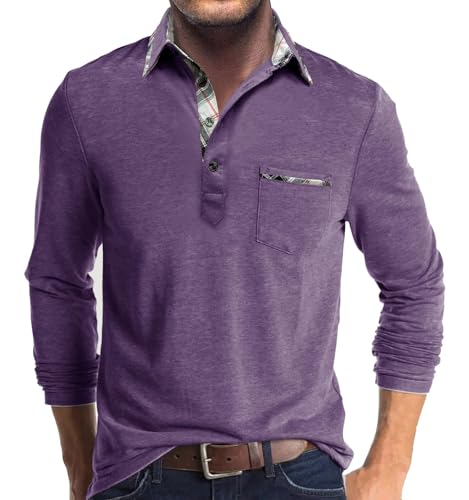 Comilaka Poloshirt Herren Langarm Kontrastfarbe leichtes Langarmshirt mit Tasche Polo Klassisches Herbst Winter von Comilaka