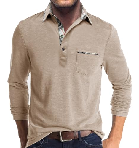 Comilaka Poloshirt Herren Langarm Kontrastfarbe leichtes Langarmshirt mit Tasche Polo Klassisches Herbst Winter von Comilaka